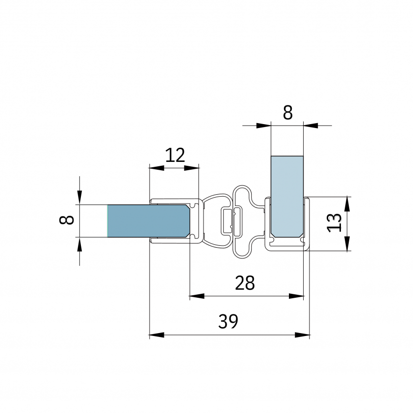 Magnetdichtung 90 Grad für Pendeltüren, Acryl transparent, für 6 – 8 mm Glas, Lieferung paarweise, 2500 mm lang 74.051