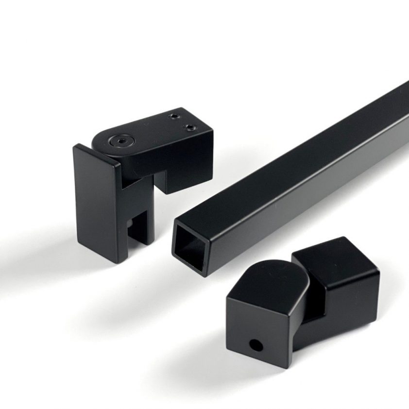 Haltestange, eckig, Glas/Wand, einstellbar, Länge 1500 mm (kürzbar), 19x19 mm, für 8-10 mm Glas - Schwarz pulverbeschichtet
