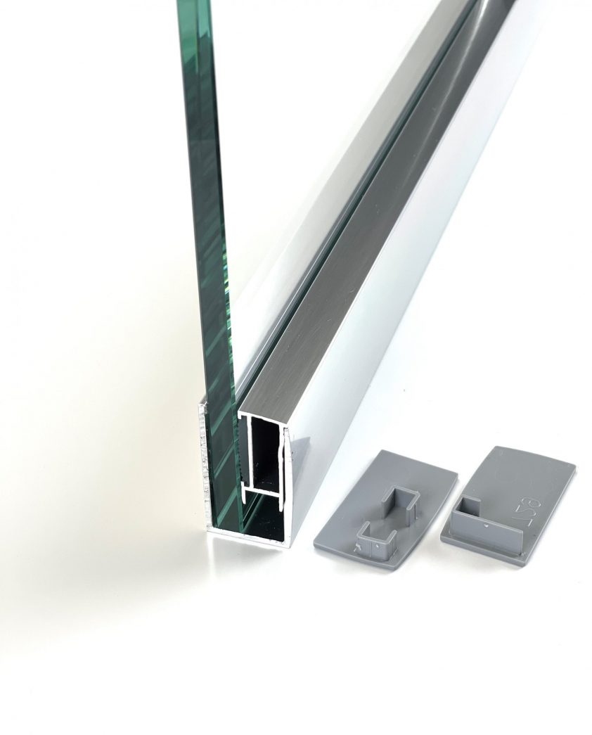 Wandanschlussprofil, U Klemmprofil eckig für 8mm, 2000mm - LM ähnl. Chrom